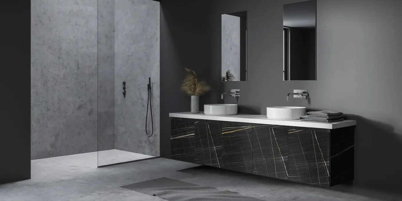 Bathroom furniture with dark panels